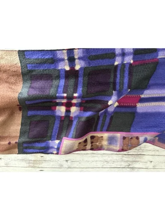 ECHO Purple Pink Brown Geometric Sheer 100% Silk Oblong Scarf 58" - Picture 6 of 7